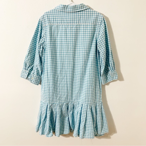 Ralph Lauren Gingham Print Button Front Shirt Dress Ruffled Hem Half Tab Sleeves - Picture 7 of 13